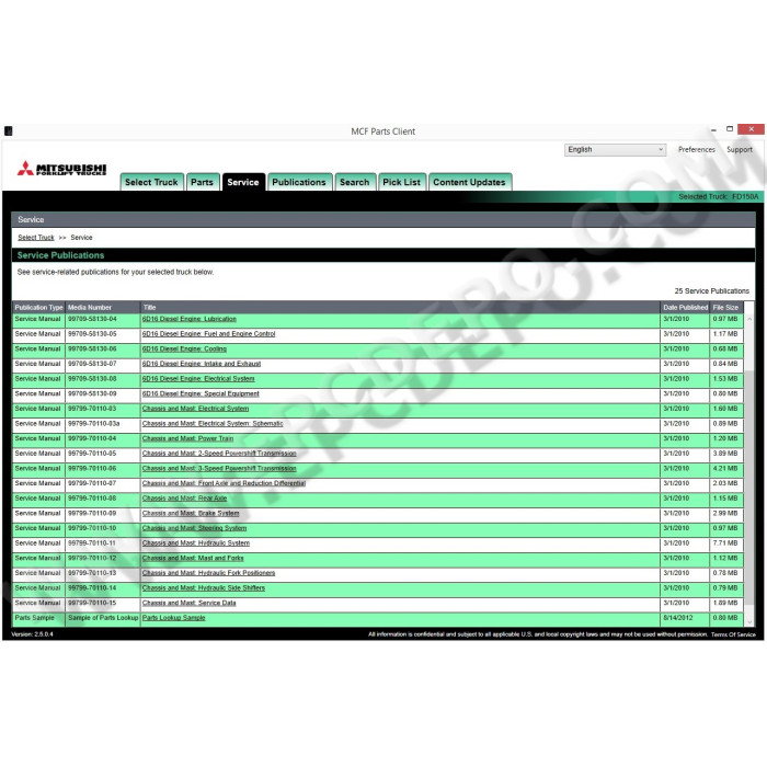 Mitsubishi Forklift MCFE EPC spare parts catalog + service & repair 2014