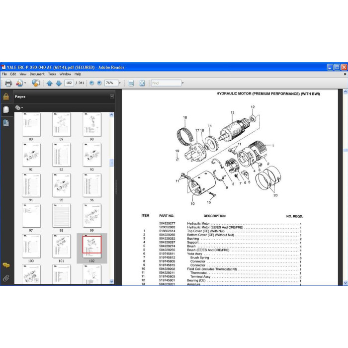 YALE FORKLIFT ERC / ERP 030 - 040 AF PARTS CATALOG