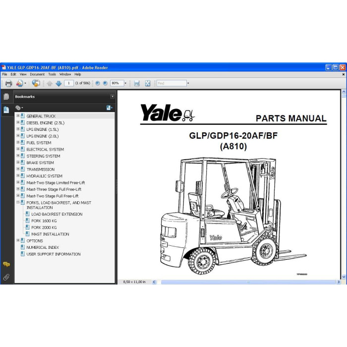 YALE FORKLIFT GLP / GDP 16 - 20 AF / BF PARTS CATALOG