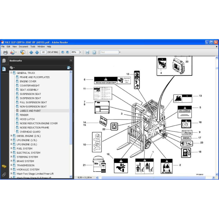 YALE FORKLIFT GLP / GDP 16 - 20 AF / BF PARTS CATALOG