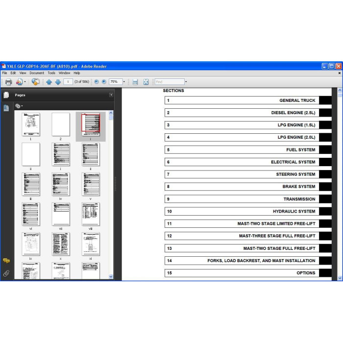 YALE FORKLIFT GLP / GDP 16 - 20 AF / BF PARTS CATALOG