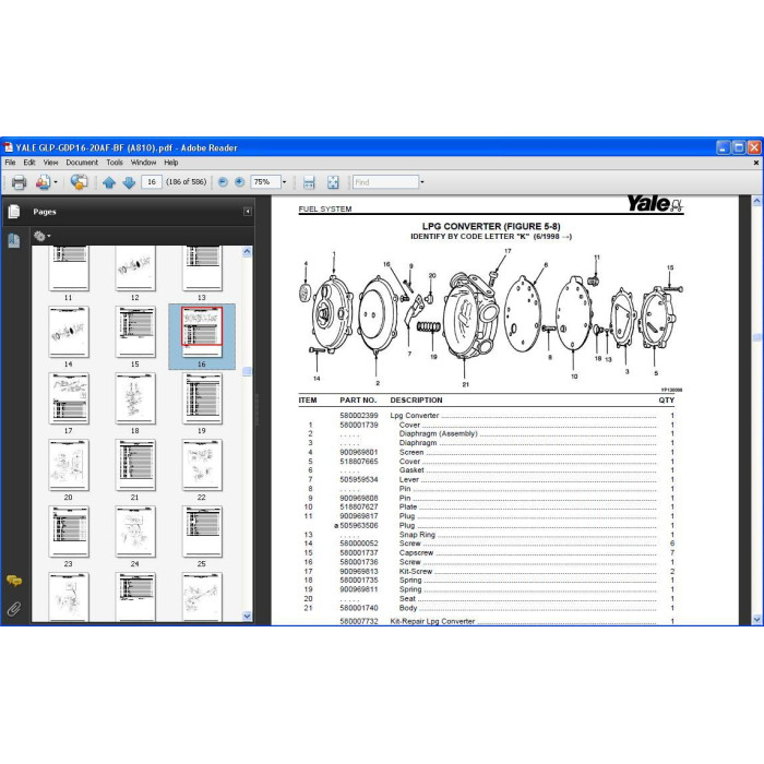 YALE FORKLIFT GLP / GDP 16 - 20 AF / BF PARTS CATALOG