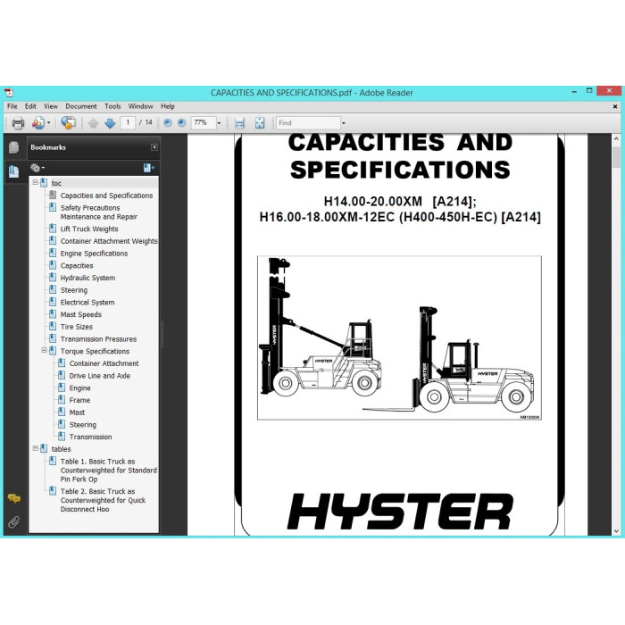 Hyster H14.00-20.00XM H360-450H EU service manual