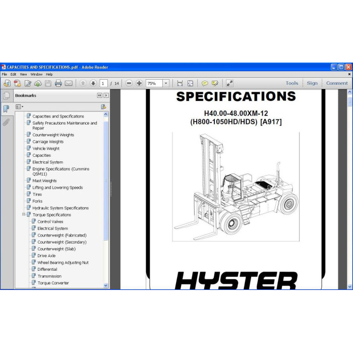 Hyster H40.00-48.00XM-12 H800-1050HD/HDS service manual