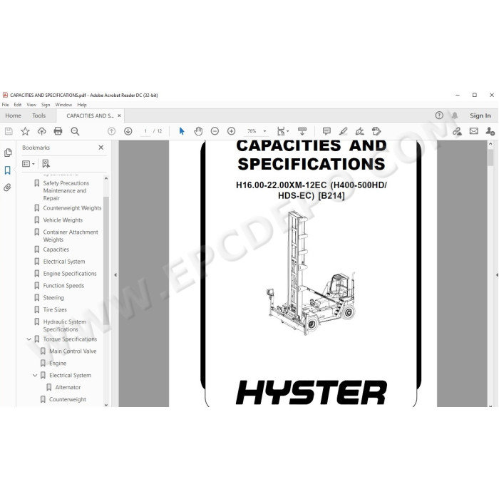 Hyster H16.00-22.00XM-12EC H400-500HD EU service manual