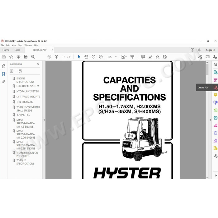 Hyster H1.50, H1.75XM, H2.00XMS US service manual