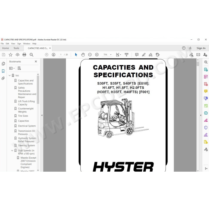 Hyster H1.6FT, H1.8FT, H2.0FTS EU service manual