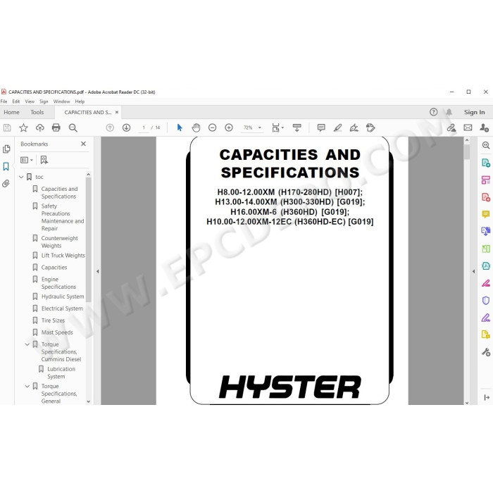 Hyster H170-280HD H300-330HD H360HD-EC US service manual