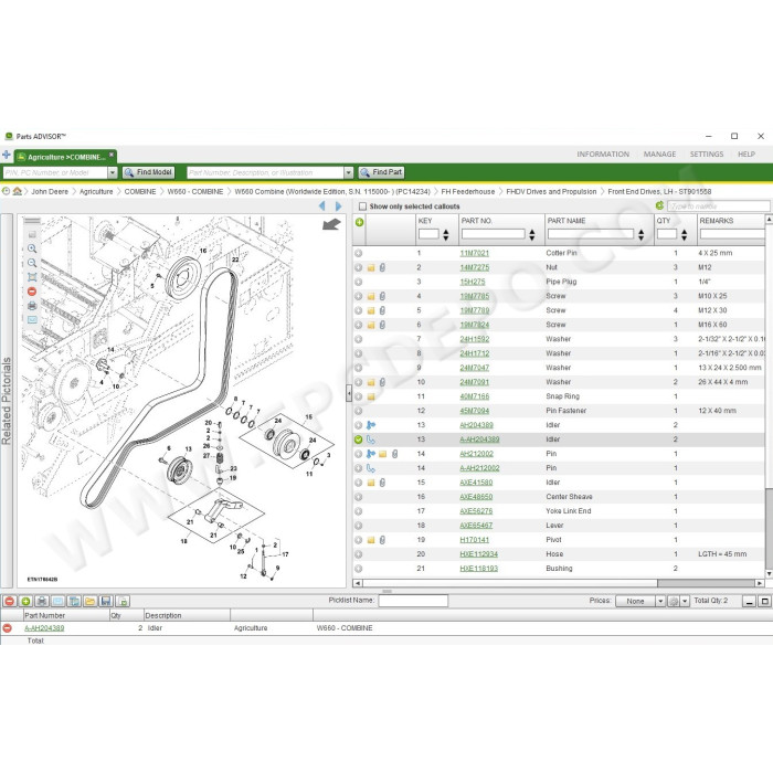 John Deere + Hitachi Construction & Agriculture EPC parts catalog 2021