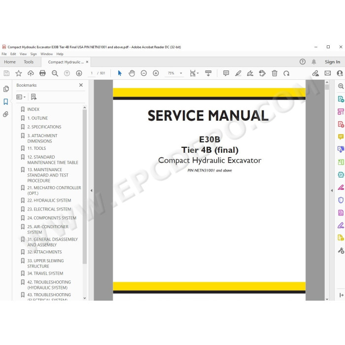 New Holland Compact Excavator E30B Tier 4B service manual