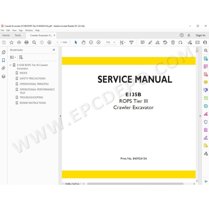 New Holland Excavator E135B Rops Tier 3 service manual