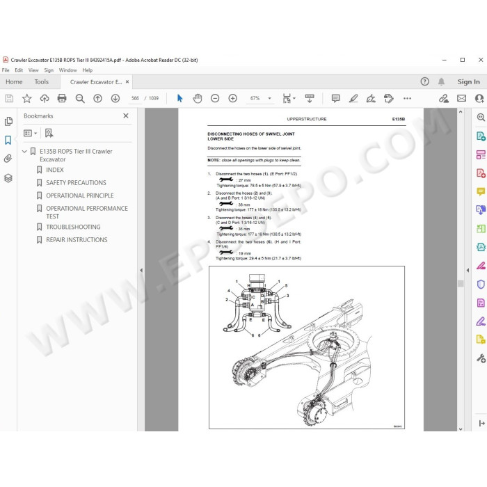 New Holland Excavator E135B Rops Tier 3 service manual