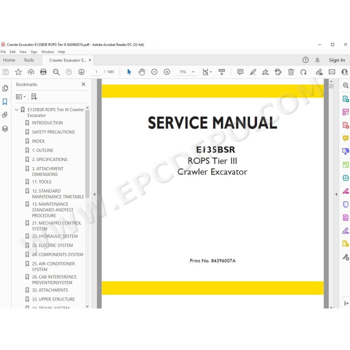 New Holland Excavator E135BSR Rops Tier 3 service manual