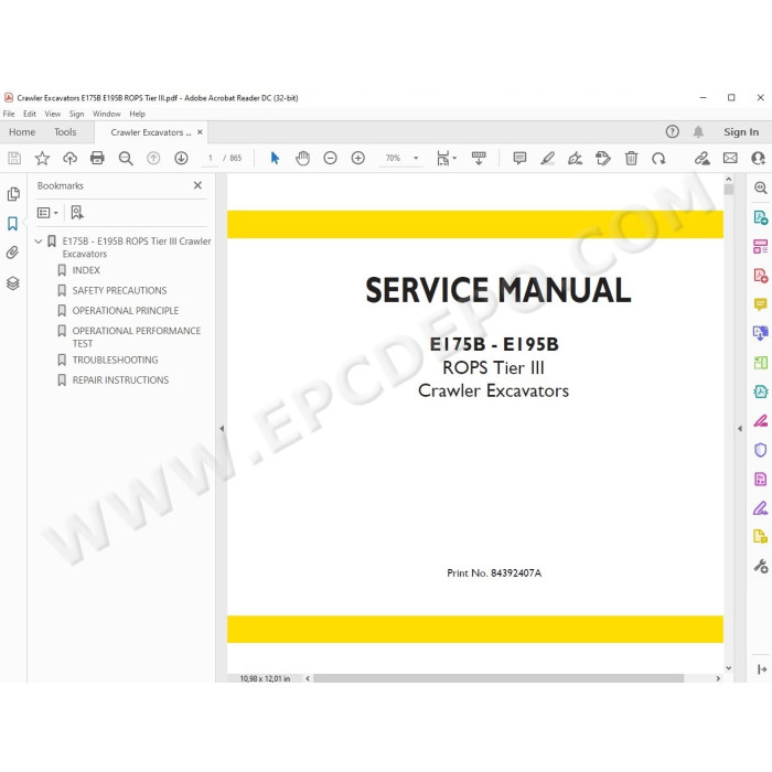 New Holland Excavator E175B E195B Rops Tier 3 service manual