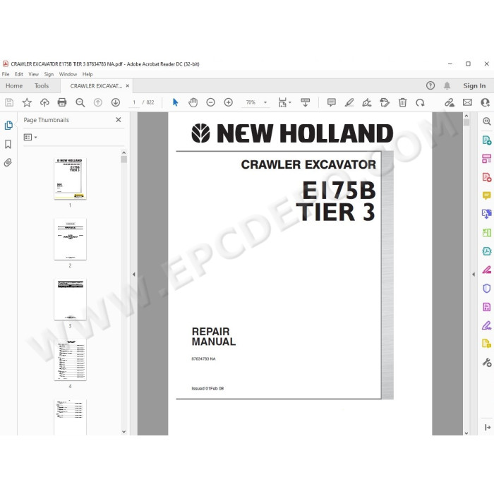 New Holland Excavator E175B Tier 3 service manual