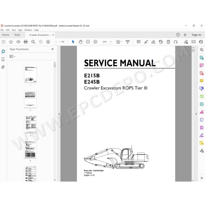 New Holland Excavator E215B E245B Rops Tier 3 service manual