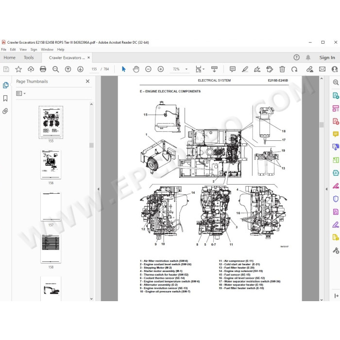 New Holland Excavator E215B E245B Rops Tier 3 service manual
