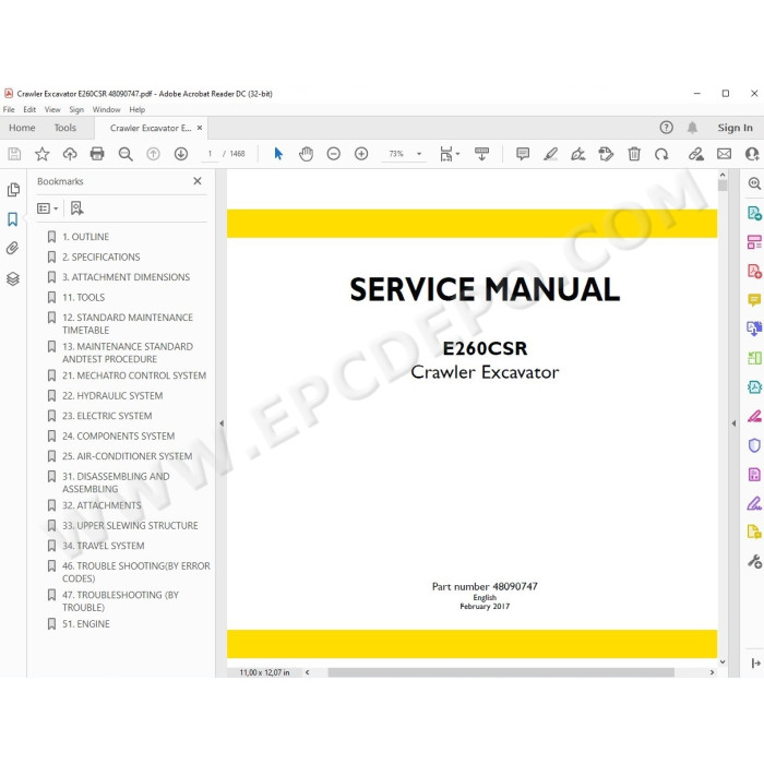 New Holland Excavator E260CSR service manual