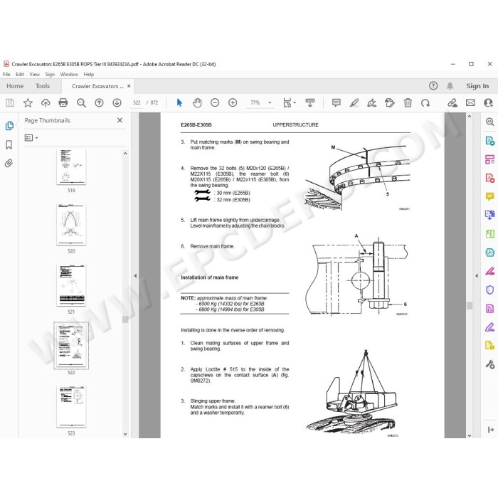 New Holland Excavator E265B E305B Rops Tier 3 service manual