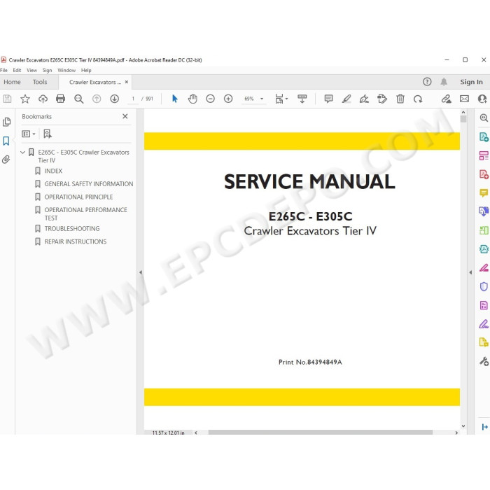 New Holland Excavator E265C E305C Tier 4 service manual