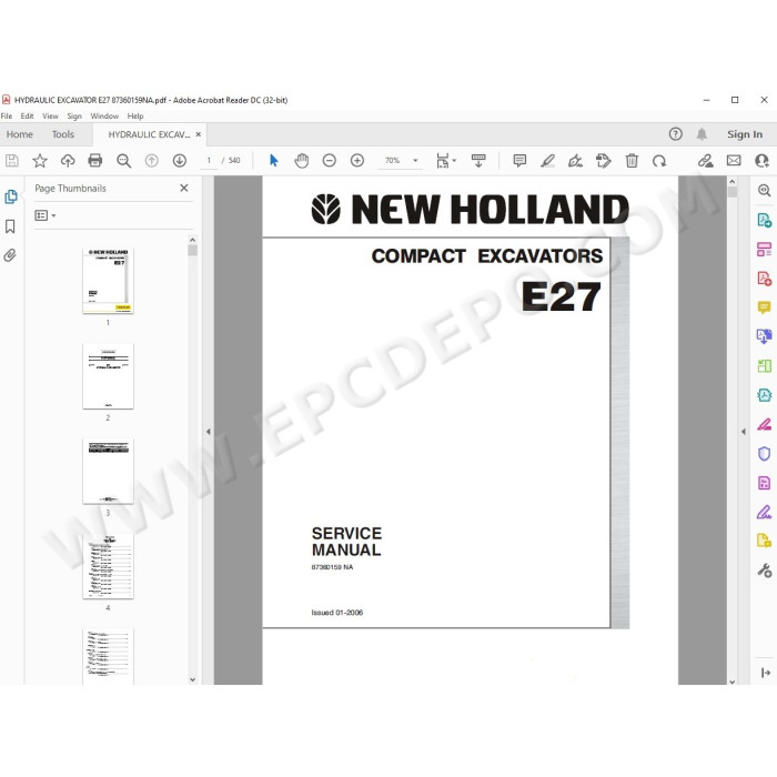 New Holland Compact Excavator E27 service manual