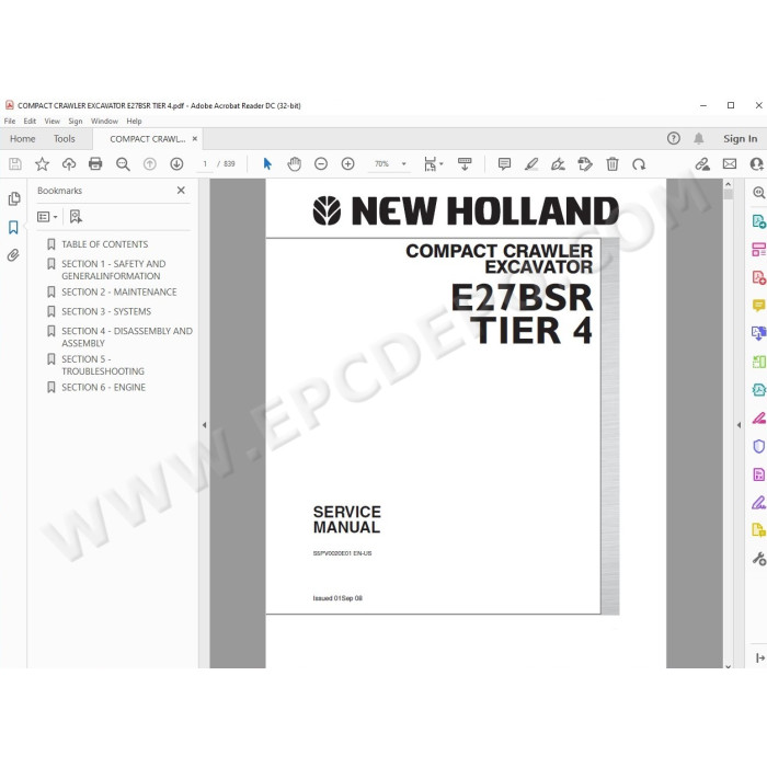 New Holland Compact Excavator E27BSR Tier 4 service manual