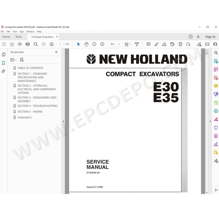 New Holland Compact Excavator E30 E35 service manual