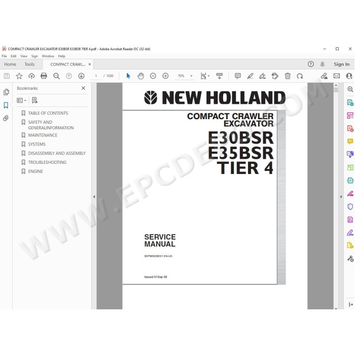 New Holland Compact Excavator E30BSR E35BSR Tier 4 service manual