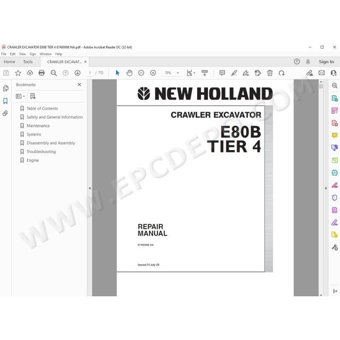 New Holland Excavator E80B Tier 4 service manual