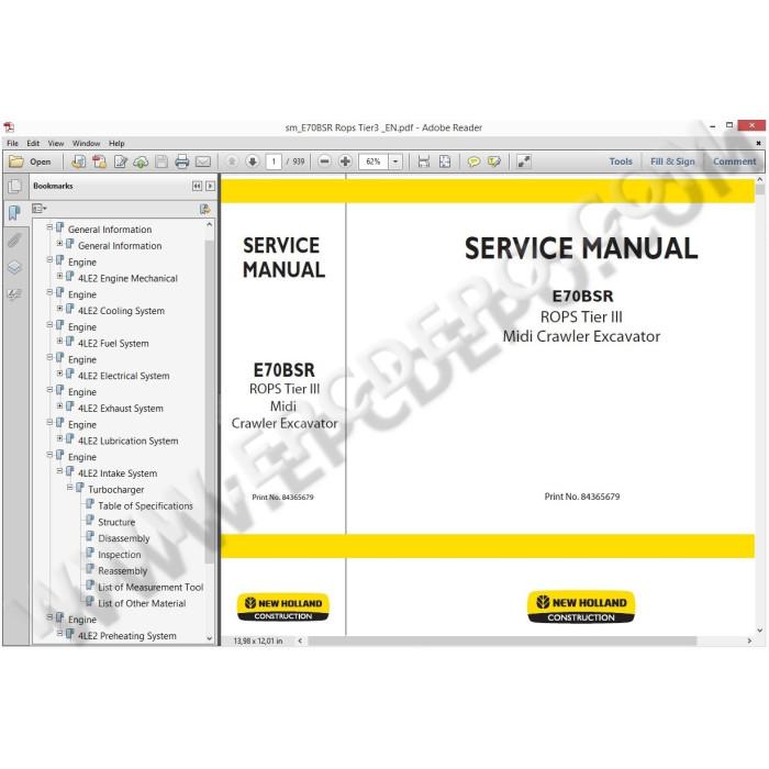 New Holland Midi / Mini Excavator workshop service manuals