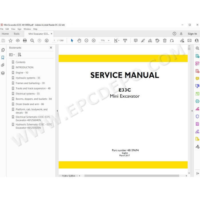 New Holland Mini Excavator E33C Tier 4 service manual
