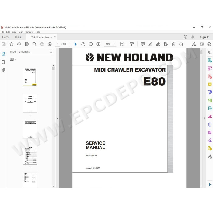 New Holland Midi Excavator E80 service manual