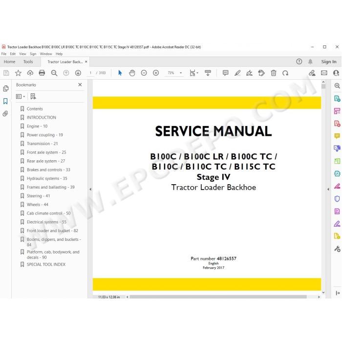 New Holland Backhoe Loader B100C B100C LR B100C TC B110C B110C TC B115C TC Stage 4 service manual