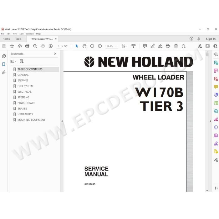 New Holland Wheel Loader W170B Tier 3 service manual
