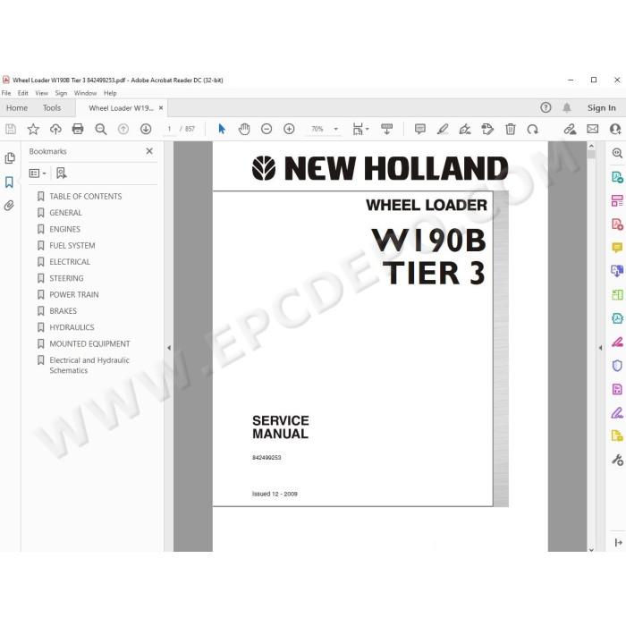 New Holland Wheel Loader W190B Tier 3 service manual