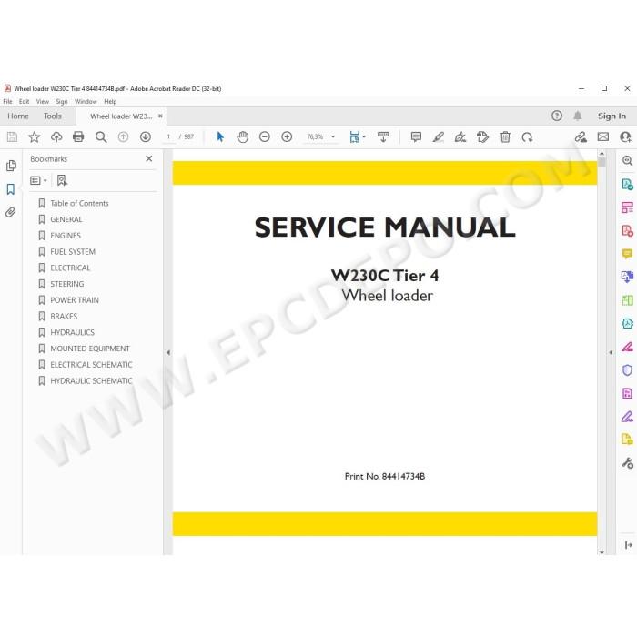 New Holland Wheel Loader W230C Tier 4 service manual