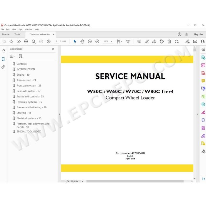 New Holland Wheel Loader W50C W60C W70C W80C Tier 4 service manual
