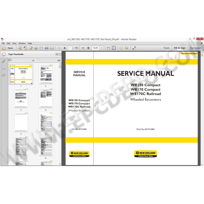 New Holland Wheeled Excavator workshop service manuals