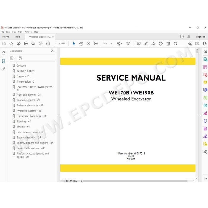 New Holland Wheeled Excavator WE170B WE190B service manual