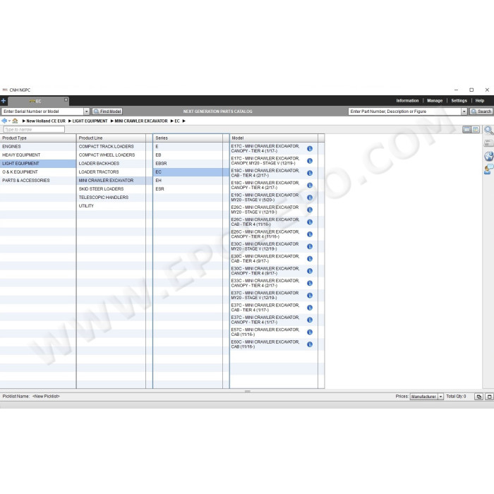 New Holland CE Construction Europe EPC parts catalog 2021