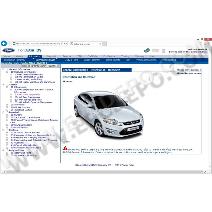 FORD EUROPE ETIS 2015 SERVICE & REPAIR