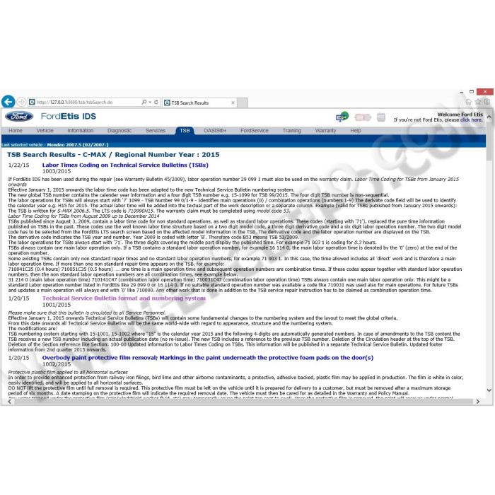 FORD EUROPE ETIS 2015 SERVICE & REPAIR