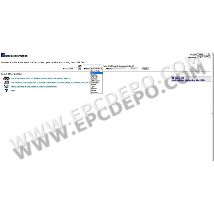 GENERAL MOTORS GM ESI SERVICE INFORMATION CATALOG 2010