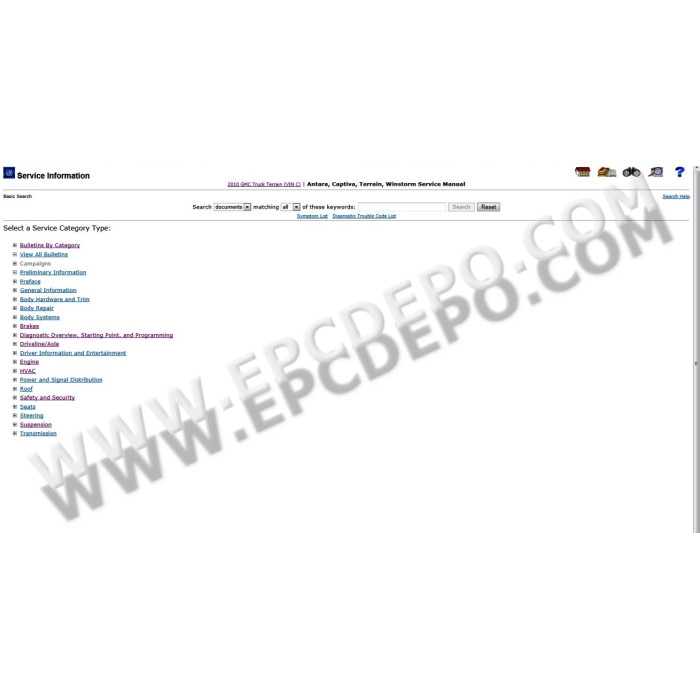 GENERAL MOTORS GM ESI SERVICE INFORMATION CATALOG 2010