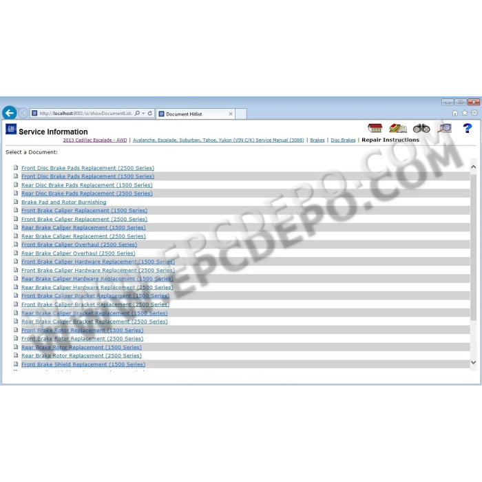 GENERAL MOTORS GM ESI SERVICE INFORMATION CATALOG 2013