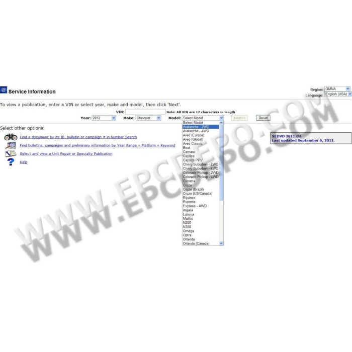 GENERAL MOTORS GM ESI SERVICE INFORMATION CATALOG 2012