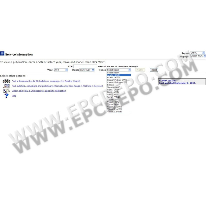 GENERAL MOTORS GM ESI SERVICE INFORMATION CATALOG 2012