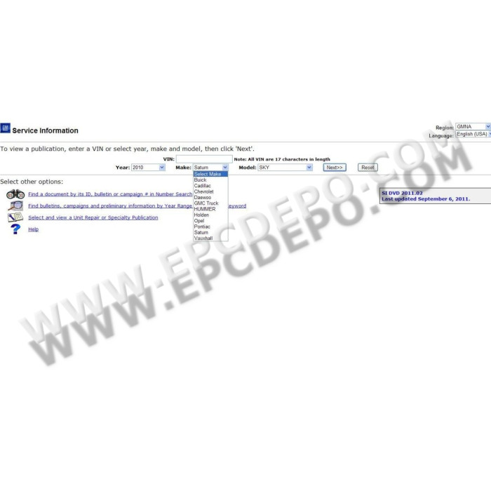 GENERAL MOTORS GM ESI SERVICE INFORMATION CATALOG 2012