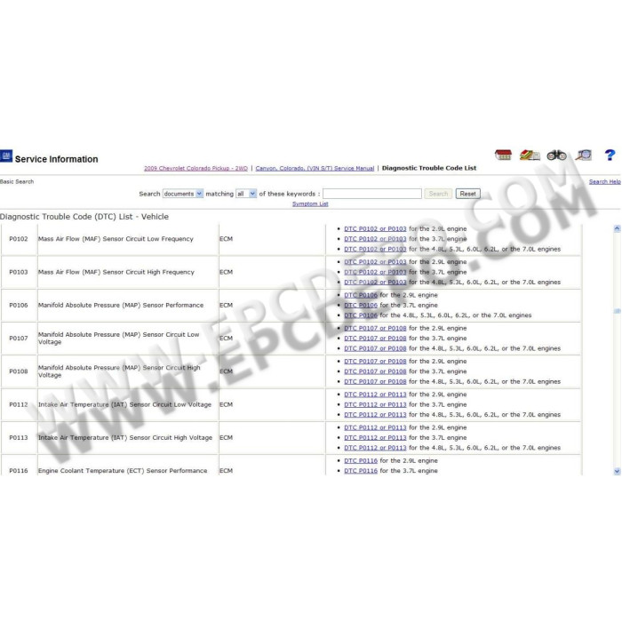 GENERAL MOTORS GM ESI SERVICE INFORMATION CATALOG 2012