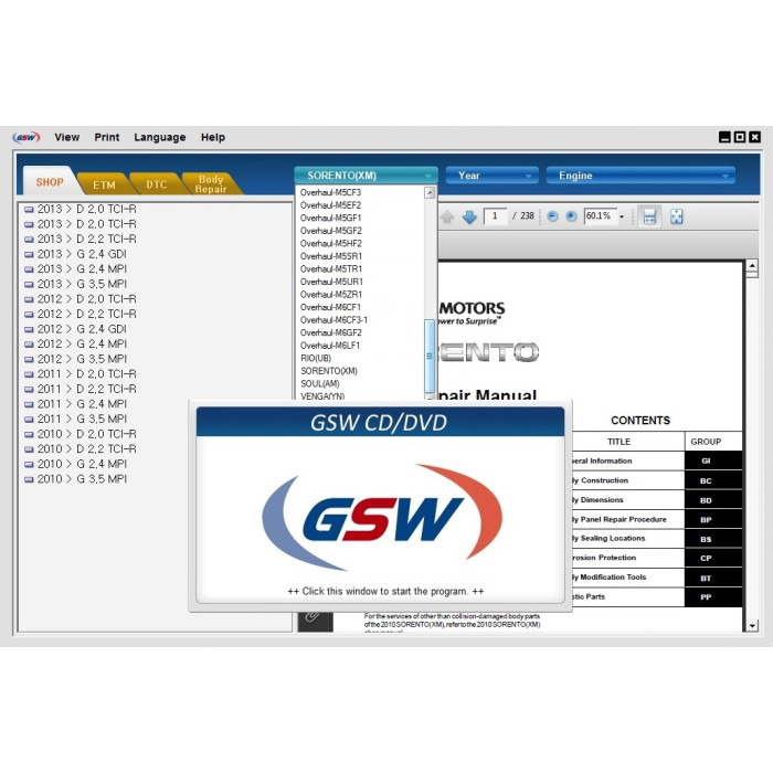 KIA GSW 2013 SERVICE & REPAIR